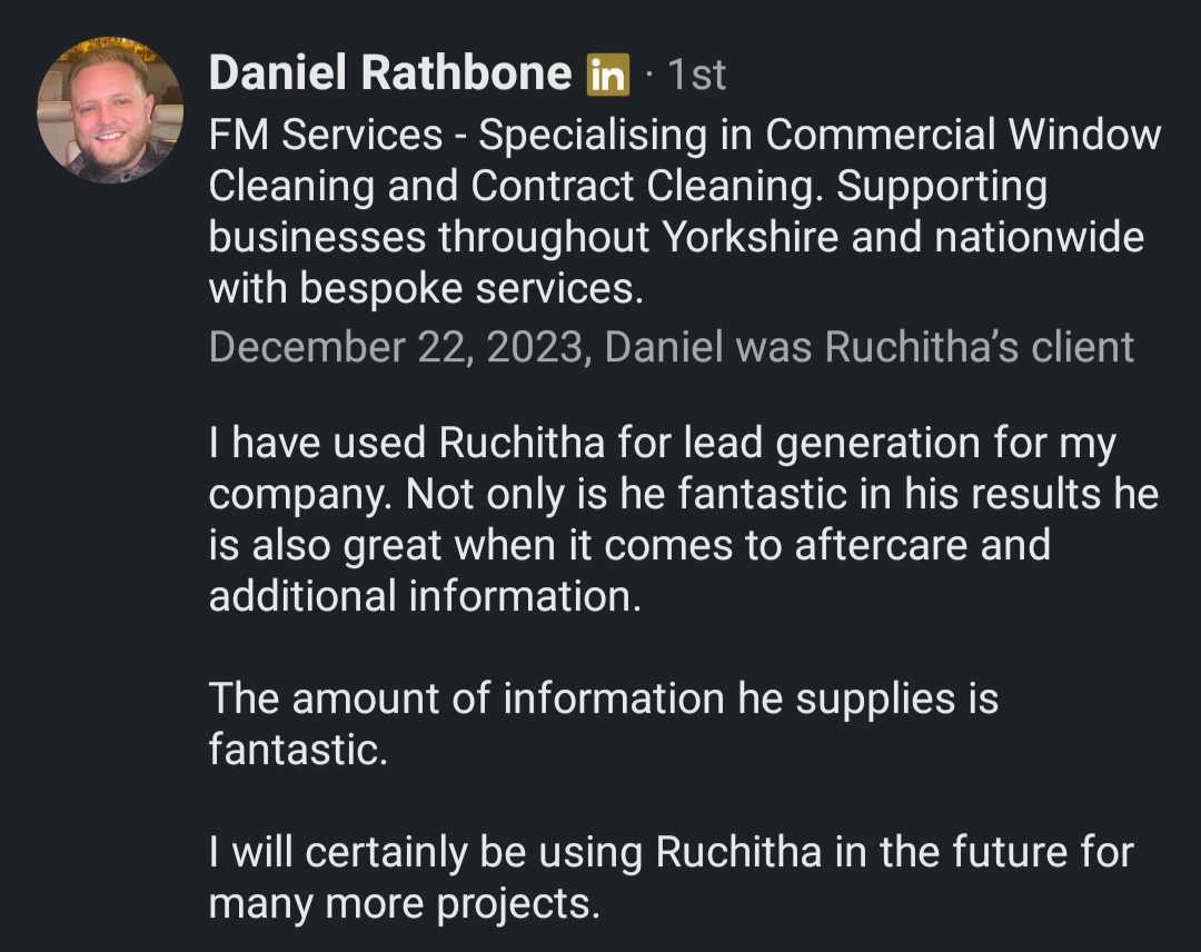 Written client recommendation — Daniel Rathbone